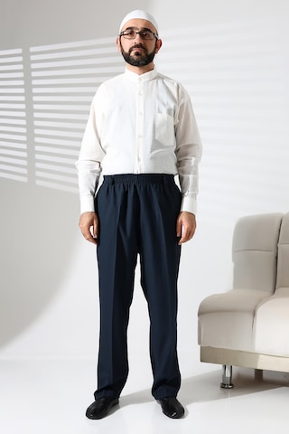 Erkek Beli Lastikli Cepli Hac Ve Umre Kışlık Yün Efektli Şalvar Pantolon - Yeşil İsr Yeşil