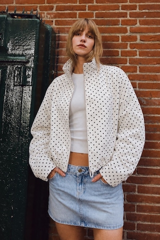 Madmext Beyaz Puantiyeli Dik Yaka Bomber Ceket Mg2850