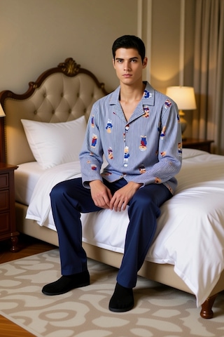 Frm Çiftlere Özel Ayıcık Desenli Pijama Takımı Fonksiyonel Dayanıklı Lacivert