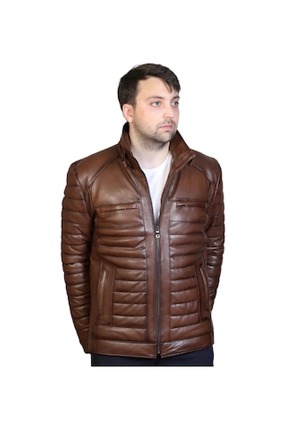 Derije Hakiki Deri Erkek Kahverengi Şişme Mont Kahverengi