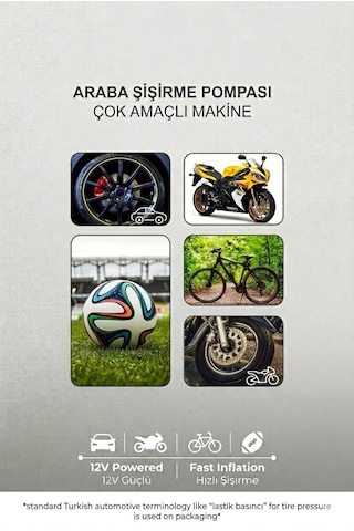 Volemi Vm-724 Araç Şişirme Pompası / Motor-top-bisiklet-motorsiklet Çok Amaçlı Hava Kompresörü 12v G