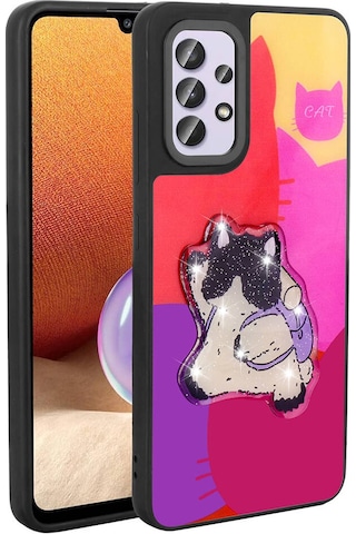 Zore Galaxy Uyumlu A32 4g Kılıf Parlayan Kabartmalı İkonik Figürlü Amas Silikon Kapak - Mor
