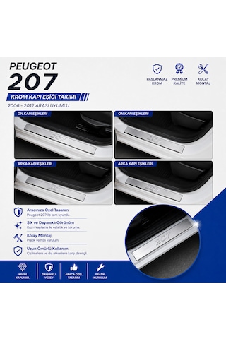 Peugeot 207 Krom Kapı Eşiği Takımı 2006-2012 Paslanmaz Çelik N11.3931