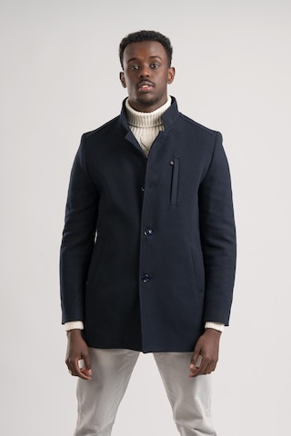 Slimfit Hakim Yaka Düğme Kapamalı Yan Cepli Astarlı Tek Yırtmaçlı Yünlü Kaşe Kaban Lacivert