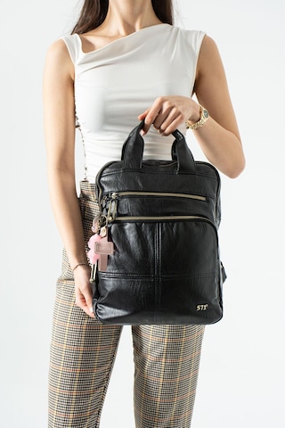 571 Collections Yıkanmış Deri, Çok Gözlü, Laptop Bölmeli Sırt Çantası Gündelik, Seyahat Siyah Model: 571-14-17n