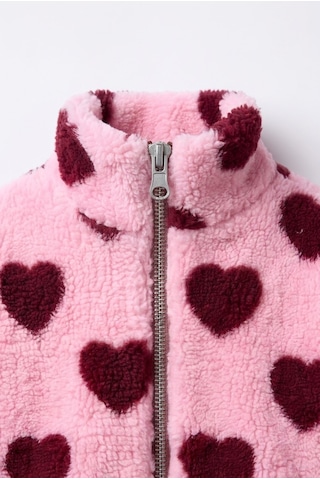 Magu Kız Çocuk Kalp Desenli Pembe Peluş Ceket