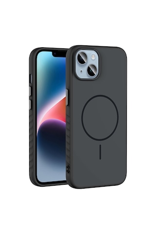 Zore Apple iPhone Uyumlu 15 Kılıf M-safe Şarj Özellikli Zore Tea Kapak - Siyah