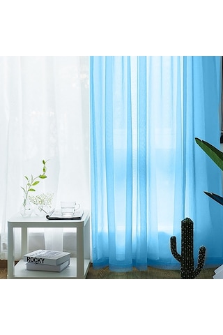 Primepickings İki Adet Mavi Perde - 100x130 Cm, Hafif Ve Estetik, Şeffaf Pencere Dekoru