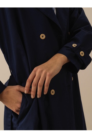Xint Lacivert Pamuk Dokulu Oversize Trençkot 290446