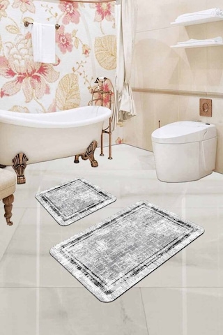 Gri Modern Klasik Banyo Halısı Klozet 2'li Paspas Seti Bs286n11