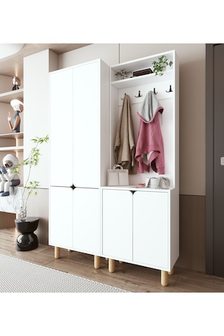 Padova Portmanto Vestiyer Ayakkabılık 6 Kapaklı 4 Askılı Beyaz