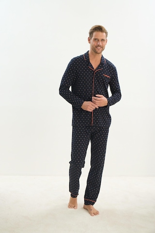 Erkek Uzun Kol Gömlek Yaka Önden Düğmeli Lacivert Pijama Takım C4t1n4o9 001