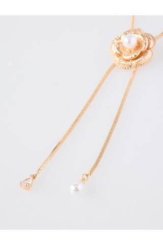 Jimmy Key Altın Rengi İnci Detaylı Çiçek Figürlü Sallanır Kolye 6ww429224150