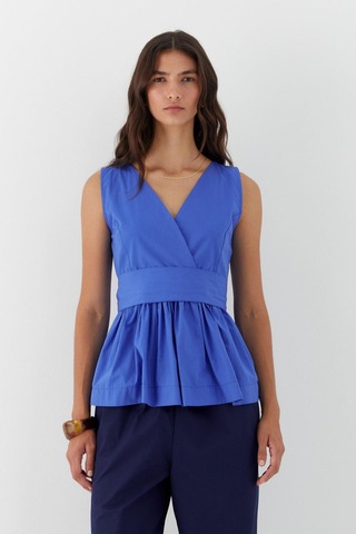 Kuşak Bağlamalı Kolsuz Bluz İndigo Indigo