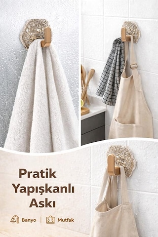 Safestore Altın Renkli Kendinden Yapışkanlı Buz Desen Duvar Askısı, Banyo Ve Mutfak İçin Askı, 5'li Set, Altıge Çok Renkli