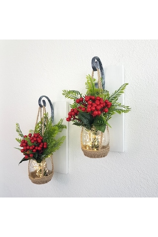 Duvar Dekoru, Led Işıklı, Kokina Yılbaşı Çiçeği, Beyaz Aplik İkili Set