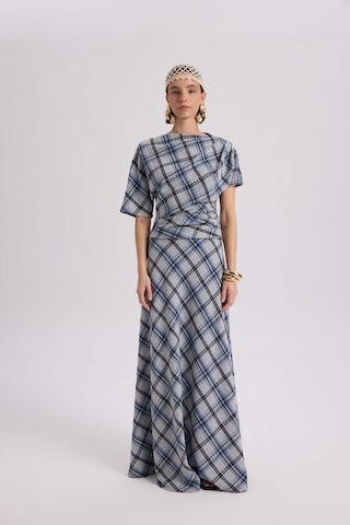 Mai Collection Petunya Ekoseli Mavi Crop Etek Takım mavi