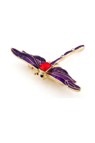 Solfera Kırmızı Taşlı Mor Yusufçuk Zirkon Taşlı Metal Broş Rozet Rz120