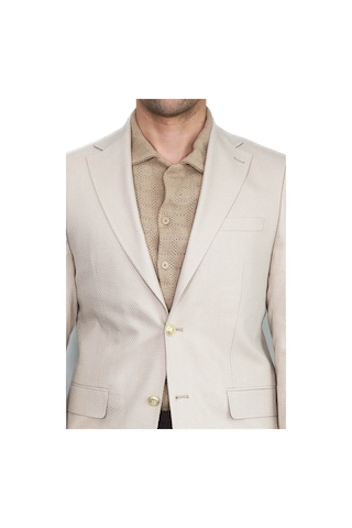 Bej Balıksırtı Desenli Gold Renk Metal Düğmeli Slim Fit Erkek Blazer Ceket - Wessi Cream
