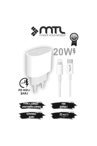 20w Pd Qc 4.0 Destekli Type-c Çıkışlı Adaptör + Type-c To Lightning Kablo Hızlı Şarj Seti Mt1703 99970423