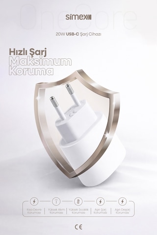 Simex İphone X-11-12-13-14 Serileri İpad & Airpods Uyumlu Usb-c 20w Hızlı Şarj Başlığı Ce Belgeli Sps-15