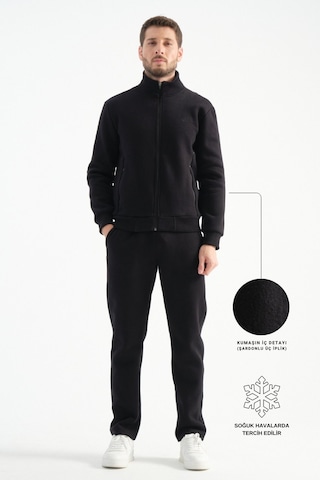 Shooter Sportswear Shooter Deluxe Kışlık Erkek Eşofman Takımı Dikiş Detaylı Regular Kalıp Siyah