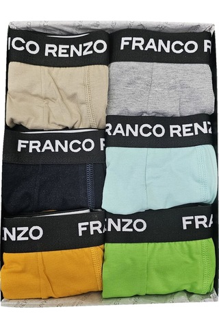 Franco Renzo Erkek 6'lı Lüx Kutulu Pamuklu Ve Likralı Boxer Yeşil - Gri - Bebe Mavi - Laci - Taş - Hardal Çok Renkli
