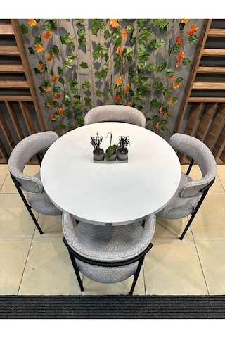 Royal Elisa Yuvarlak 4 Kişilik Mutfak Masasi Takimi Soft12 Gri