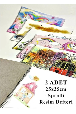 25x35 Cm Spiralli Resim Defteri 2 Adet 15 Yaprak Spiralli Orta Boy Resim Defteri Karton Kapak 110 Gr