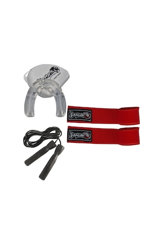 Dragondo 3,5 Metre Kırmızı Elastik Boks Bandajı Profesyonel Şeffaf Dişlik Ve Atlama İpi Set Kırmızı