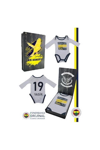 Fenerbahçe Lisanslı Kişiye Özel Kalpleri Fetheden Renkler Bebek Body Zıbın Hediyelik Ahşap Kutulu Beyaz