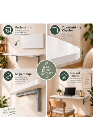 Montessori Masa 90x50 CM Katlanabilir Duvar Masası Çocuk Çalışma Oyun ve Aktivite Masası Beyaz