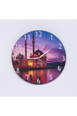 Deep Craft Dekoratif Ahşap Duvar Saati Salon,ofis,büro,ev Şık Tasarım- İstanbul Manzara Çok Renkli