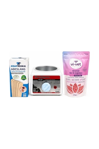 Profesyonel Ağda Seti Proderm Ağda Isıtıcı, Pudralı Granül Sir Ağda 250g, Spatula 100 Adet Ev &