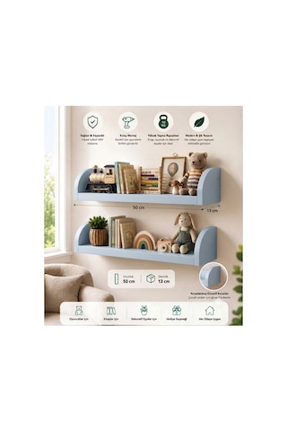 Duvar Rafı 50x13 Cm Mdf Çocuk Odası Kitap ,oyuncak Ve Dekor Rafı Mavi