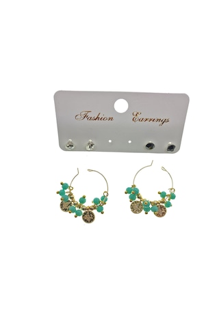 X-lady Accessories Altın Renk Yeşil Boncuk Şık Sallantılı El İşi Kombin Küpe 2247 Çok Renkli