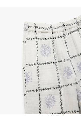 Koton Beli Lastikli Desenli Pamuklu Pantolon Beyaz Desenli 5skg40088aw Beyaz