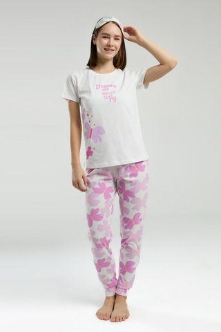 Roly Poly Dreams Are Meant To Fly Kadın Beyaz Kısa Kol Pijama Takım Beyaz