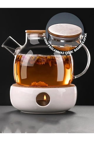 Isıya Dayanıklı Borosilikat Süzgeçli Cam Demlik 1000ml Şeffaf