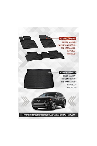 Sahler Hyundai Tucson 2021+ Uyumlu 4.5d Premium Havuzlu Paspas Ve Liner Marka 3d Bagaj Havuzu