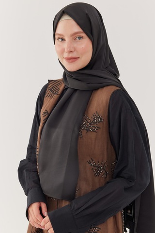 Mirsoy Scarf Kum Saten Şal - Siyah Siyah