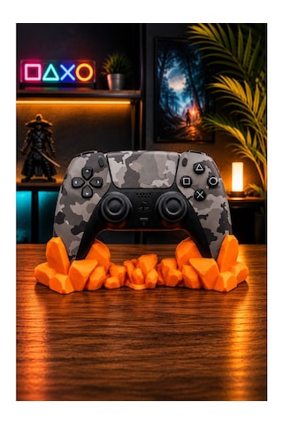 Veriqo 3d Ps5 Uyumlu Gamepad Standı Kristal Tasarımlı Oyun Kolu Tutucu Masaüstü Controller Standı Turuncu