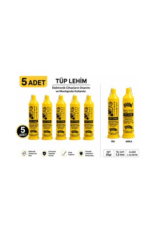 Kurtel Tüp Lehim 60/40 1,2 Mm - 60 Kalay 40 Kurşun 1.2 Mm Pastalı Tüp Lehim 25 Gram - 5 Adet