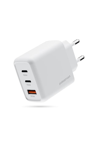 Polosmart Pbs135 65w Pd Hızlı Şarj Adaptörü 2 Type-c + Usb Çıkış 3 Port Güvenli Şarj Beyaz