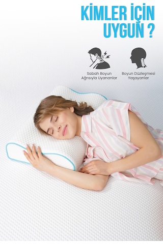 Viscofoam Çift Taraflı Yüksek Boyun Destekli Ortopedik Yastık Visco Yastık - 55x35x12-11cm