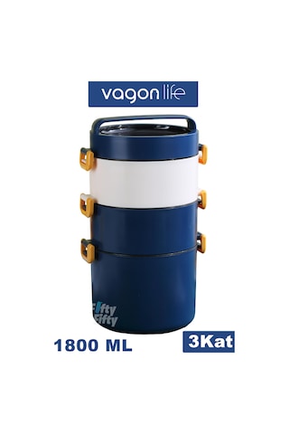 Vagonlife Lunch Box 3 Katlı Büyük Boy 1800 Ml Ofis-okul İçin Yeni Nesil Sefer Tası-fflbox3kat1800ml Lacivert