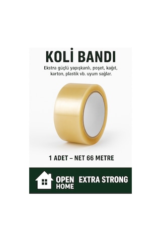 1 Adet-66 Metre Şeffaf Koli Bandı Extra Strong 40 Micron Kalınlık, Güçlü Yapışkan Diğer