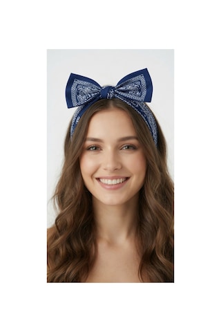 Mollycrush Unisex Lacivert Şal Desenli Bandana Günlük Saç Aksesuarı, Boyunluk Ve Outdoor Fular Lacivert