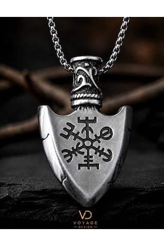 Paslanmaz Çelik Çift Taraflı İskandinav Mitoloji Viking Kolye Antik Gümüş
