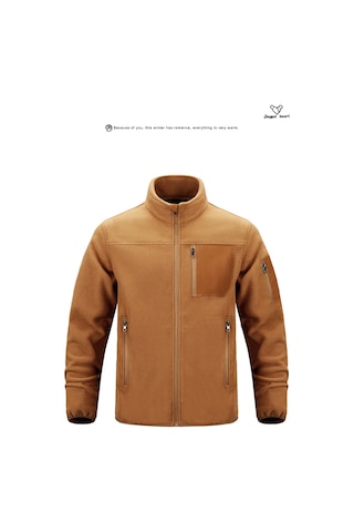 Ceket Stand Yaka Rahat Açık Hava Çok Cepli Polarize Erkek Ceket Kahverengi